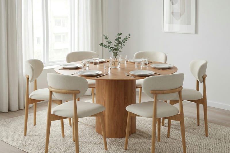 Juno Matgrupp runt 150 cm Ek med 6 Molly Matstolar - Ek - Möbler - Matplats - Matgrupp & matbord med stolar