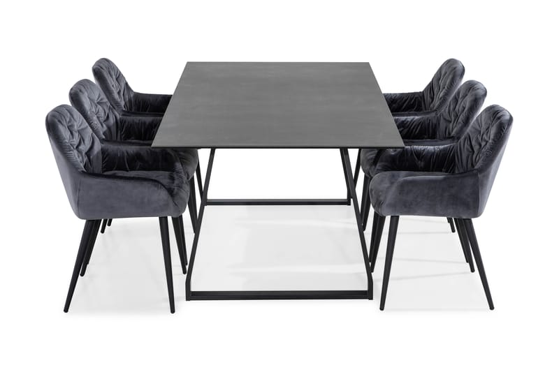 KAJ Matbord 200 cm  6 st Giovanni Stol Sammet - Matgrupp & matbord med stolar