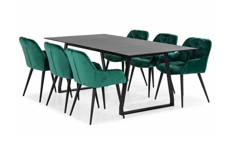 KAJ Matbord 200 cm  6 st Giovanni Stol Sammet - Matgrupp & matbord med stolar