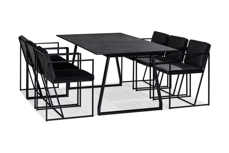 KIAS Matbord 200 Svart + 6 NIJOU Stol Vit/Grå - Matgrupp & matbord med stolar