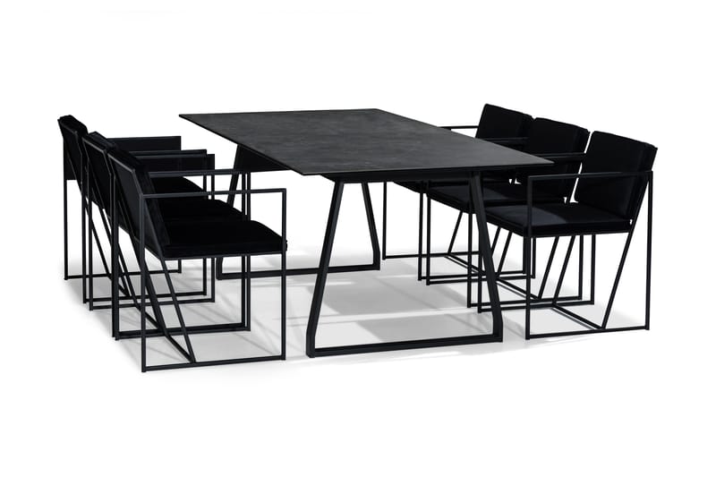 KIAS Matbord 200 Svart + 6 NIJOU Stol Vit/Svart - Matgrupp & matbord med stolar