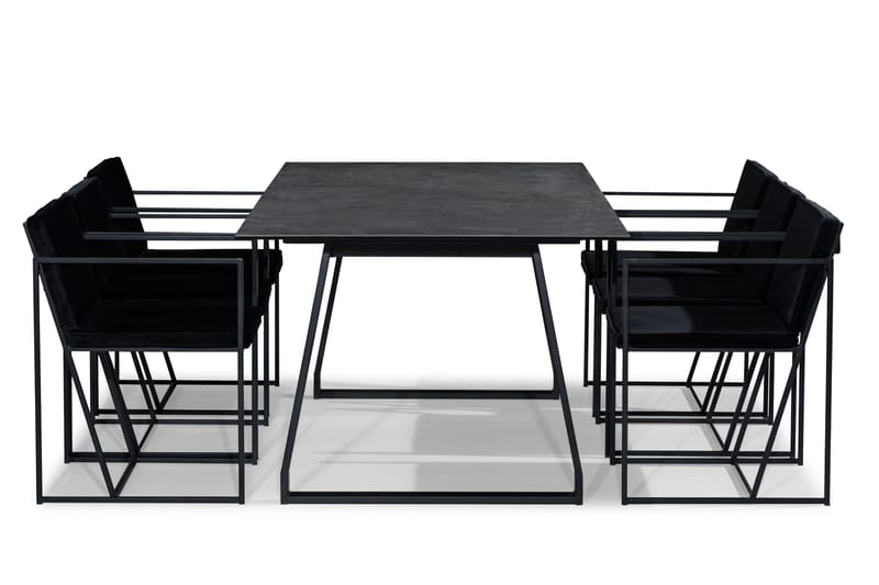 KIAS Matbord 200 Svart + 6 NIJOU Stol Vit/Svart - Matgrupp & matbord med stolar