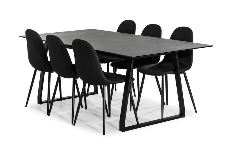 KIAS Matbord 200 Svart + 6 NIKOLAS Stol Svart - Matgrupp & matbord med stolar