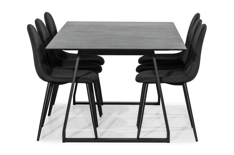KIAS Matbord 200 Svart + 6 NIKOLAS Stol Svart - Matgrupp & matbord med stolar