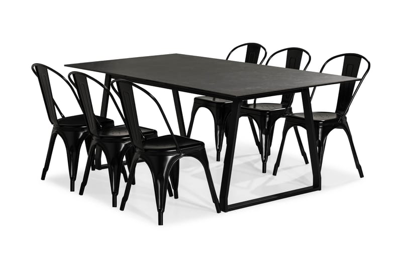 KIAS Matbord 200 Svart + 6 TAMI Stol Svart - Matgrupp & matbord med stolar