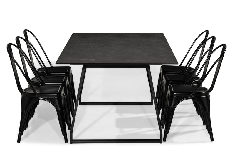 KIAS Matbord 200 Svart + 6 TAMI Stol Svart - Matgrupp & matbord med stolar