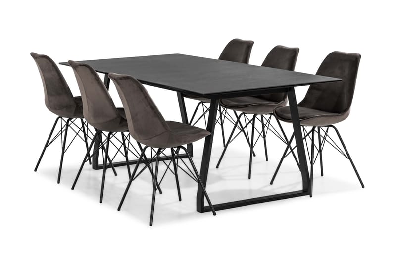 KIAS Matbord 200 Svart + 6 ZENIT Stol Sammet Grå - Matgrupp & matbord med stolar