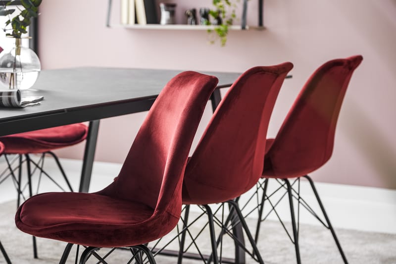 KIAS Matbord 200 Svart + 6 ZENIT Stol Sammet Röd - Matgrupp & matbord med stolar