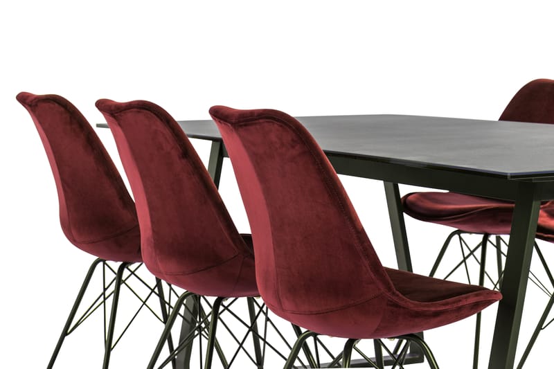KIAS Matbord 200 Svart + 6 ZENIT Stol Sammet Röd - Matgrupp & matbord med stolar