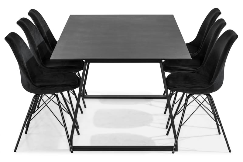 KIAS Matbord 200 Svart + 6 ZENIT Stol Sammet Svart - Matgrupp & matbord med stolar
