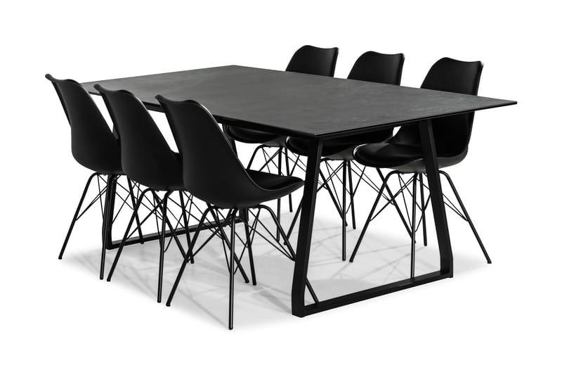 KIAS Matbord 200 Svart + 6 ZENIT Stol Svart PU/Svart - Matgrupp & matbord med stolar