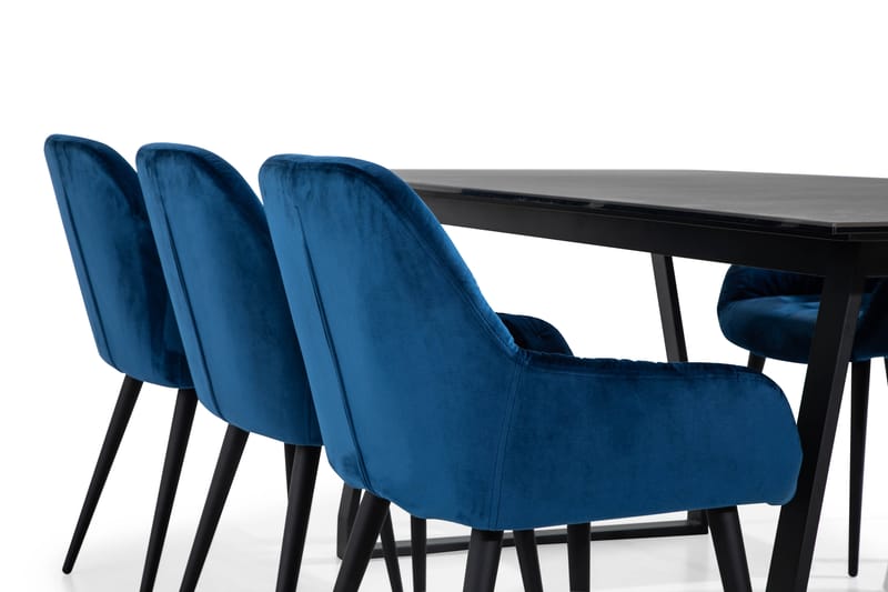 KIAS Matgrupp 200 cm + 6 MARYAM Sammetsstolar Svart - Matgrupp & matbord med stolar