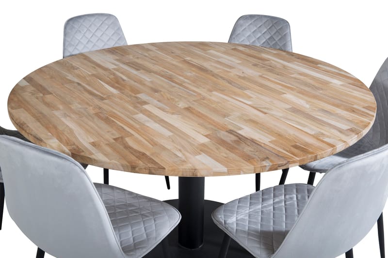 Kimberlee Matgrupp 140 cm Rund inkl 6 Ypas Stolar - Teak/Svart/Grå - Möbler - Matplats - Matgrupp & matbord med stolar