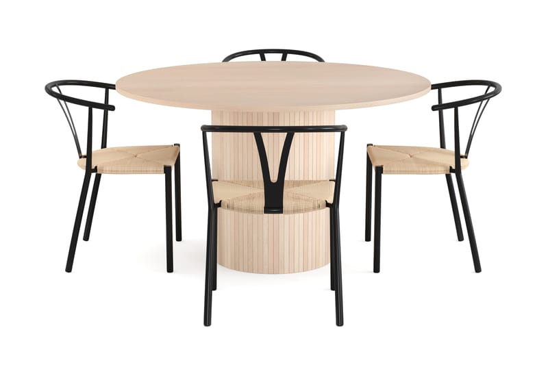Kopparbo Bord 130 cm Rund Beige + 4 ELYSIA Stolar Svart - Möbler - Matplats - Matgrupp & matbord med stolar