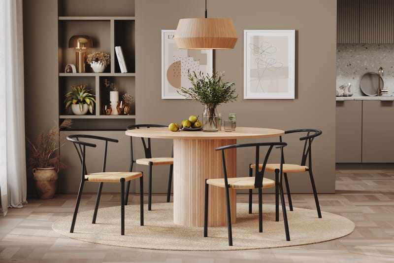 Kopparbo Bord 130 cm Rund Beige + 4 ELYSIA Stolar Svart - Möbler - Matplats - Matgrupp & matbord med stolar