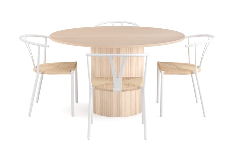 Kopparbo Bord 130 cm Rund Beige + 4 ELYSIA Stolar Vit - Möbler - Matplats - Matgrupp & matbord med stolar