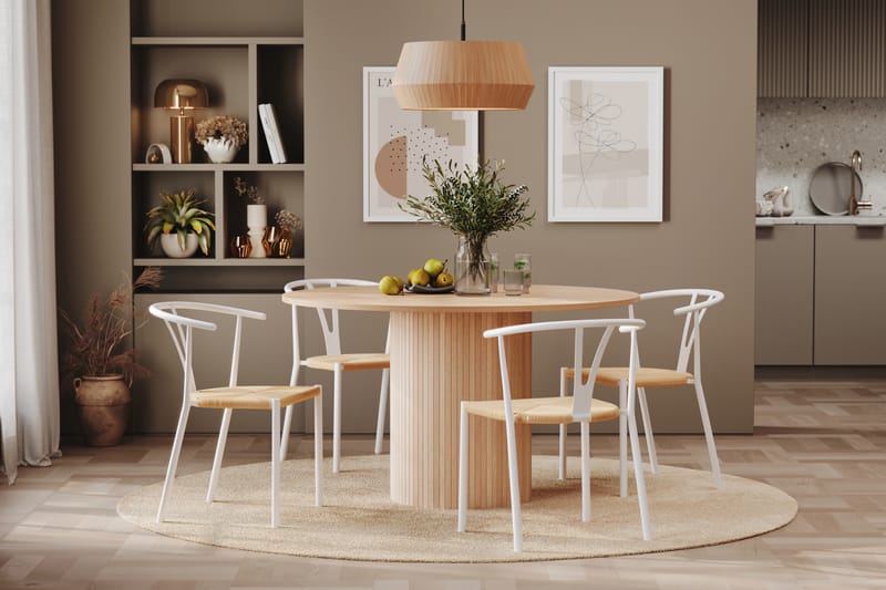 Kopparbo Bord 130 cm Rund Beige + 4 ELYSIA Stolar Vit - Möbler - Matplats - Matgrupp & matbord med stolar