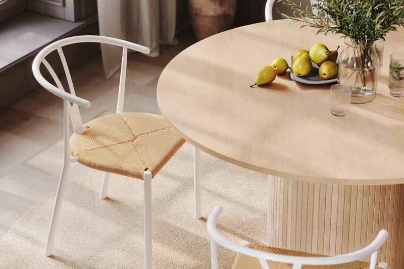 Kopparbo Bord 130 cm Rund Beige + 4 ELYSIA Stolar Vit - Möbler - Matplats - Matgrupp & matbord med stolar
