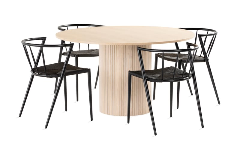 Kopparbo Bord 130 cm Rund Beige + 4 EWALD Stolar Svart - Möbler - Matplats - Matgrupp & matbord med stolar