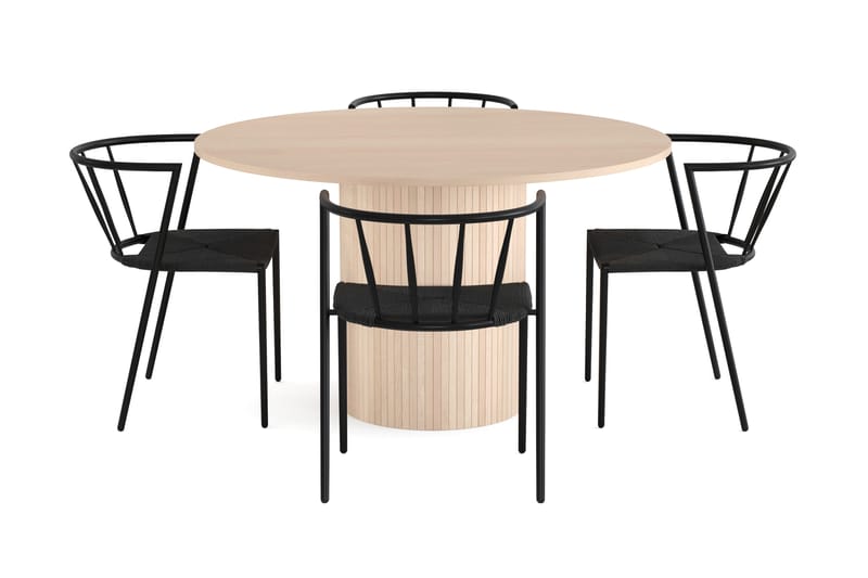 Kopparbo Bord 130 cm Rund Beige + 4 EWALD Stolar Svart - Möbler - Matplats - Matgrupp & matbord med stolar