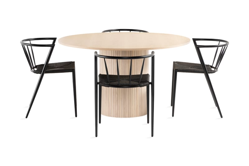 Kopparbo Bord 130 cm Rund Beige + 4 EWALD Stolar Svart - Möbler - Matplats - Matgrupp & matbord med stolar