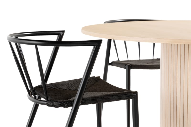 Kopparbo Bord 130 cm Rund Beige + 4 EWALD Stolar Svart - Möbler - Matplats - Matgrupp & matbord med stolar