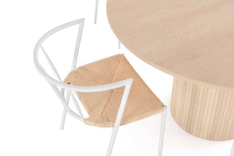 Kopparbo Bord 130 cm Rund Beige + 4 EWALD Stolar Vit - Möbler - Matplats - Matgrupp & matbord med stolar
