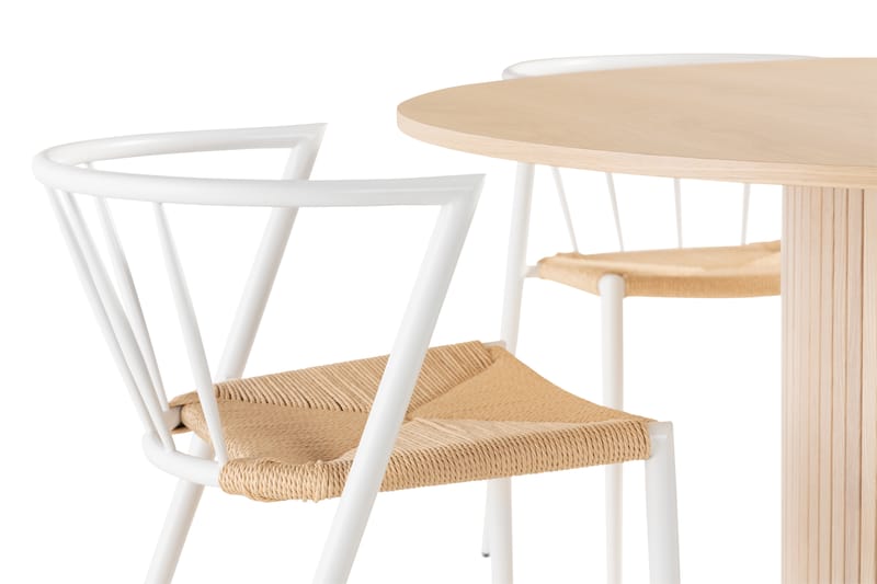 Kopparbo Bord 130 cm Rund Beige + 4 EWALD Stolar Vit - Möbler - Matplats - Matgrupp & matbord med stolar