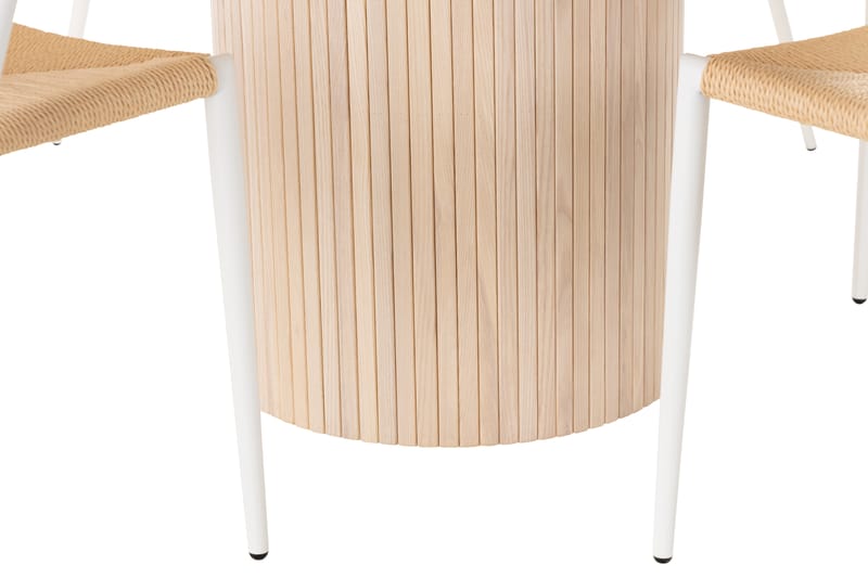 Kopparbo Bord 130 cm Rund Beige + 4 EWALD Stolar Vit - Möbler - Matplats - Matgrupp & matbord med stolar