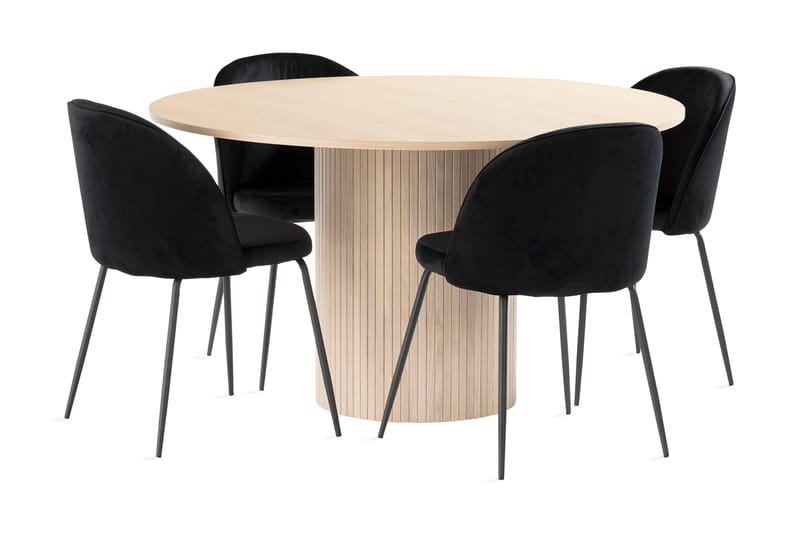 Kopparbo Bord 130 cm Rund Beige + 4 SANDRO Stolar Svart - Möbler - Matplats - Matgrupp & matbord med stolar
