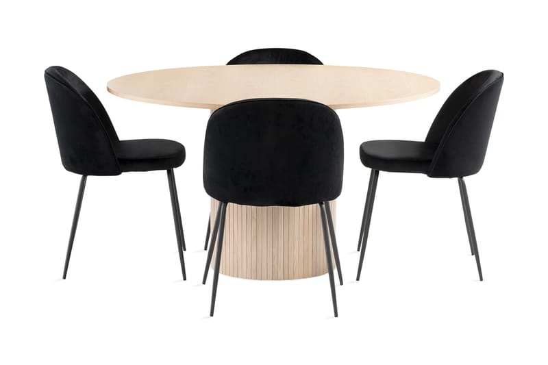 Kopparbo Bord 130 cm Rund Beige + 4 SANDRO Stolar Svart - Möbler - Matplats - Matgrupp & matbord med stolar