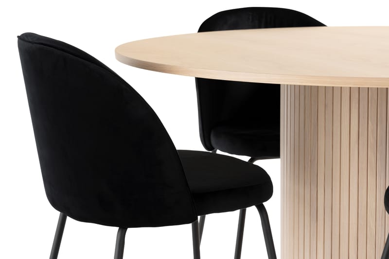 Kopparbo Bord 130 cm Rund Beige + 4 SANDRO Stolar Svart - Möbler - Matplats - Matgrupp & matbord med stolar
