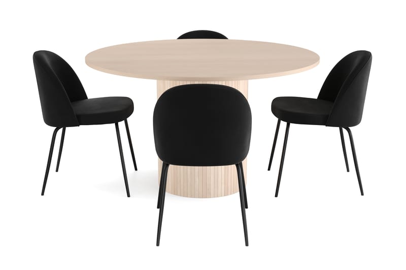 Kopparbo Bord 130 cm Rund Beige + 4 SANDRO Stolar Svart - Möbler - Matplats - Matgrupp & matbord med stolar