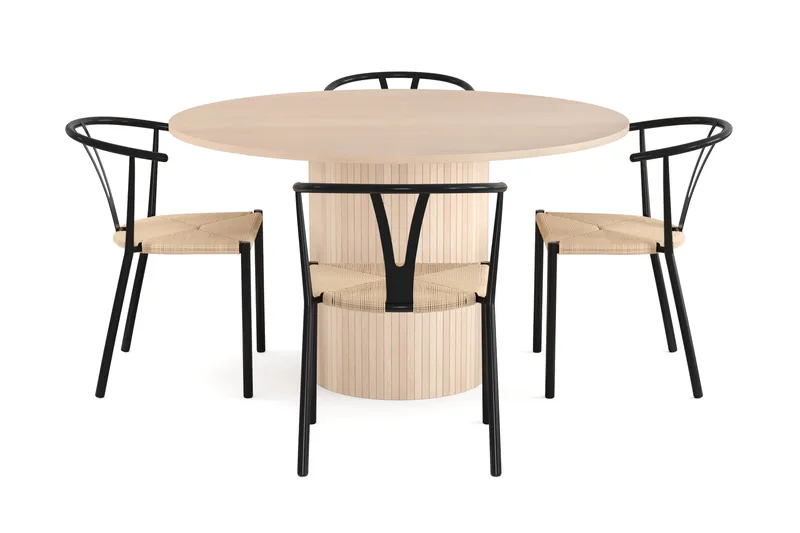 Kopparbo Matgrupp 130 cm Rund inkl 4 Elysia Stolar - Beige/Svart - Möbler - Matplats - Matgrupp & matbord med stolar