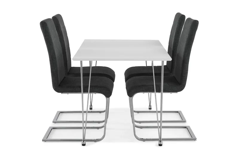 Kronblom Matgrupp 120 cm med 4 Cibus Stol - Vit/Krom/Grå - Möbler - Matplats - Matgrupp & matbord med stolar