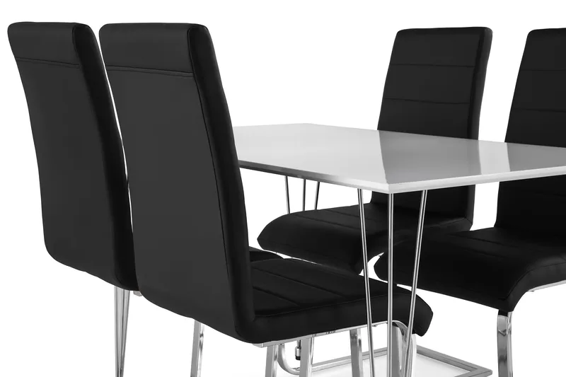 Kronblom Matgrupp 120 cm med 4 Cibus Stol - Vit/Krom/Svart PU - Möbler - Matplats - Matgrupp & matbord med stolar