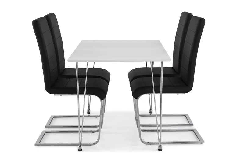 Kronblom Matgrupp 120 cm med 4 Cibus Stol - Vit/Krom/Svart PU - Möbler - Matplats - Matgrupp & matbord med stolar