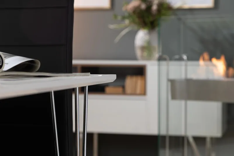 Kronblom Matgrupp 120 cm med 4 Cibus Stol - Vit/Krom/Svart PU - Möbler - Matplats - Matgrupp & matbord med stolar