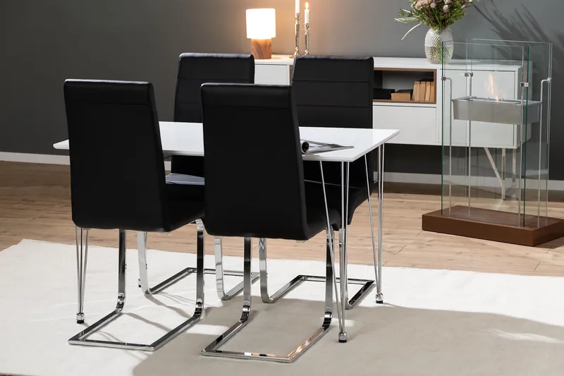 Kronblom Matgrupp 120 cm med 4 Cibus Stol - Vit/Krom/Svart PU - Möbler - Matplats - Matgrupp & matbord med stolar