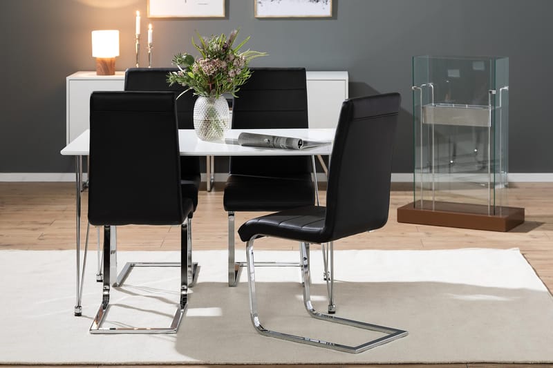 Kronblom Matgrupp 120 cm med 4 Cibus Stol - Vit/Krom/Svart PU - Möbler - Matplats - Matgrupp & matbord med stolar