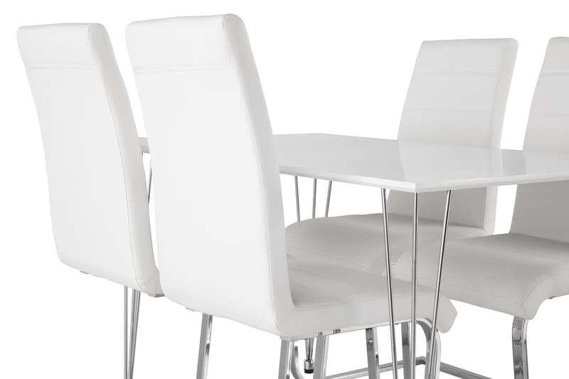 Kronblom Matgrupp 120 cm med 4 Cibus Stol - Vit/Krom/Vit PU - Möbler - Matplats - Matgrupp & matbord med stolar
