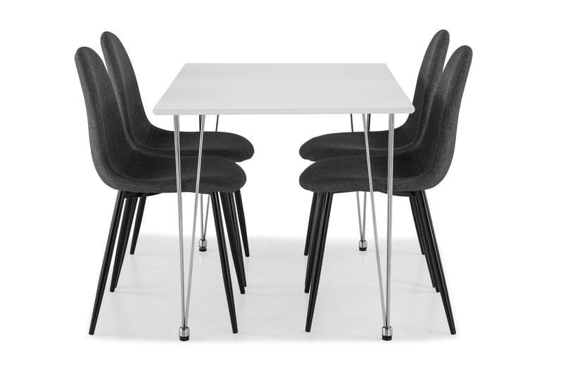 KRONOBERG Bord 120 + 4 NIKOLAS Stol Vit/Svart/Grå - Matgrupp & matbord med stolar
