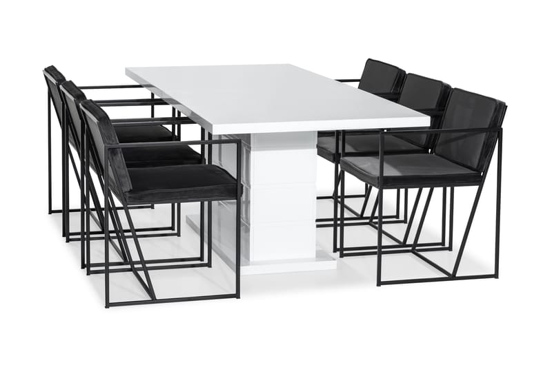 KULMBACH Bord 200 Vit + 6 NIJOU Stol Grå - Matgrupp & matbord med stolar