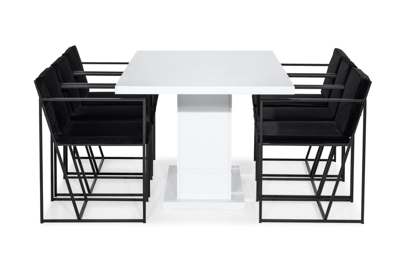 KULMBACH Bord 200 Vit + 6 NIJOU Stol Svart - Matgrupp & matbord med stolar