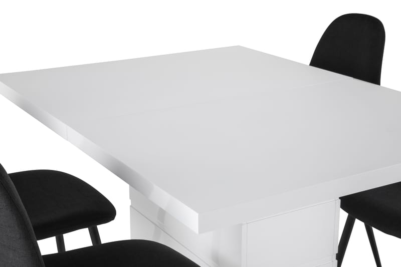KULMBACH Bord Förlängningsbar 120 + 4 NIKOLAS Stol Vit/Svart - Möbler - Matplats - Matgrupp & matbord med stolar