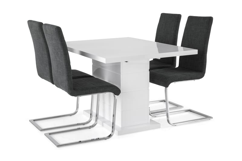 KULMBACH Bord Förlängningsbar 120 + 4 SALA Stol Vit/Svart - Möbler - Matplats - Matgrupp & matbord med stolar