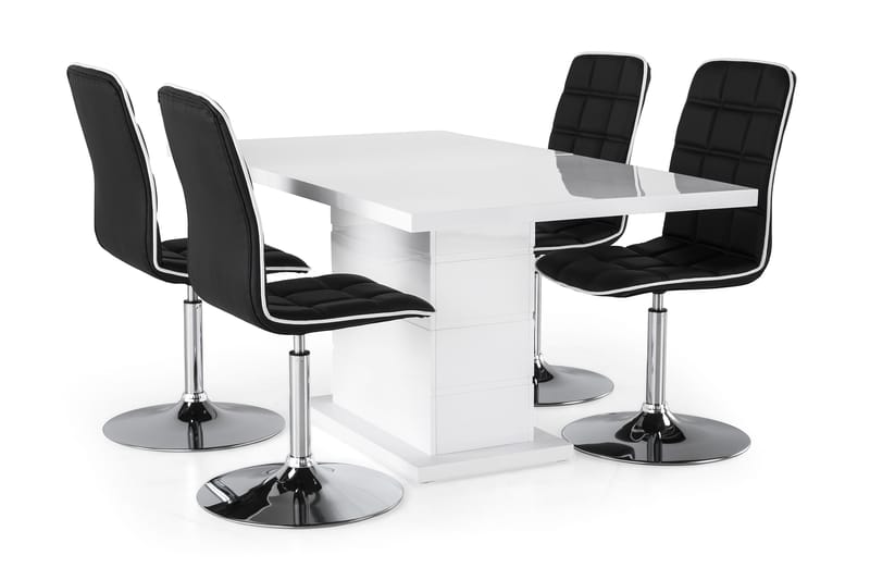 KULMBACH Bord Förlängningsbar 160 + 4 DESTIN Stol Vit/Svart - Matgrupp & matbord med stolar