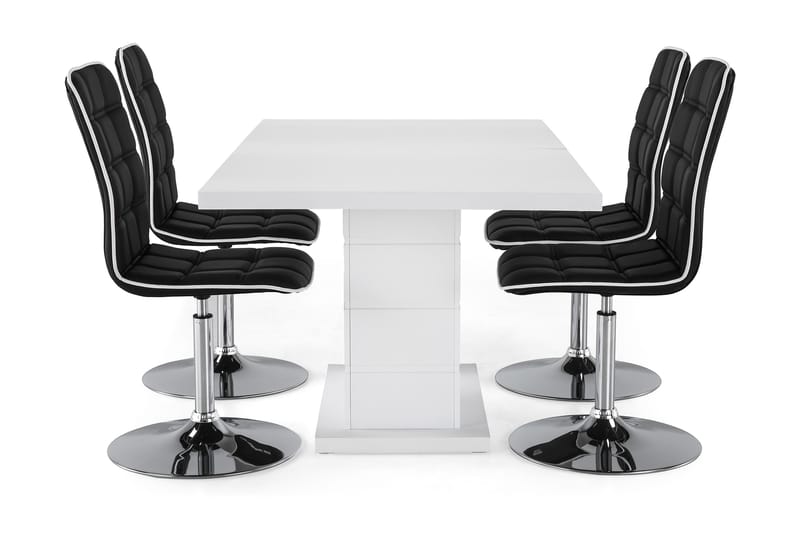 KULMBACH Bord Förlängningsbar 160 + 4 DESTIN Stol Vit/Svart - Matgrupp & matbord med stolar