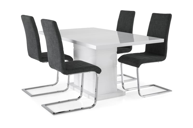 KULMBACH Bord Förlängningsbar 160 + 4 SALA Stol Vit/Svart - Matgrupp & matbord med stolar