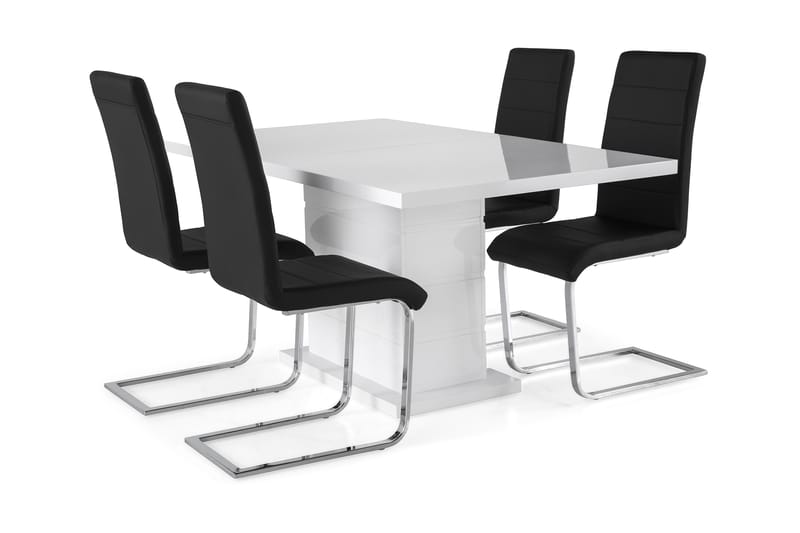 KULMBACH Bord Förlängningsbar 160 + 4 SALA Stol Vit/Svart - Möbler - Matplats - Matgrupp & matbord med stolar